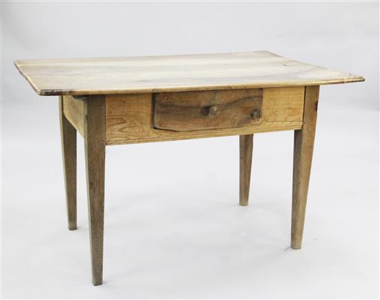 A Swiss walnut, oak and pine rectangular side table, W.4ft